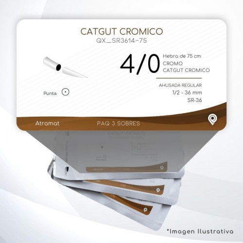 SR3614-75 4/0 Aguja 1/2 - 36 mm  AHUSADA REGULAR SR-36 Hebra de 75 cm Cirugía General