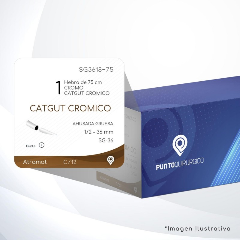 SG3618-75 1 Aguja 1/2 - 36 mm  AHUSADA GRUESA SG-36 Hebra de 75 cm Cirugía General