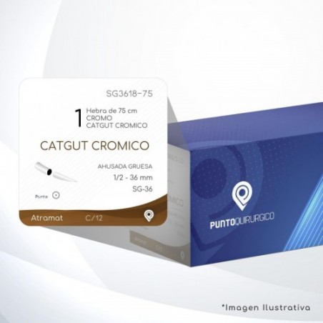 SG3618-75 1 Aguja 1/2 - 36 mm  AHUSADA GRUESA SG-36 Hebra de 75 cm Cirugía General