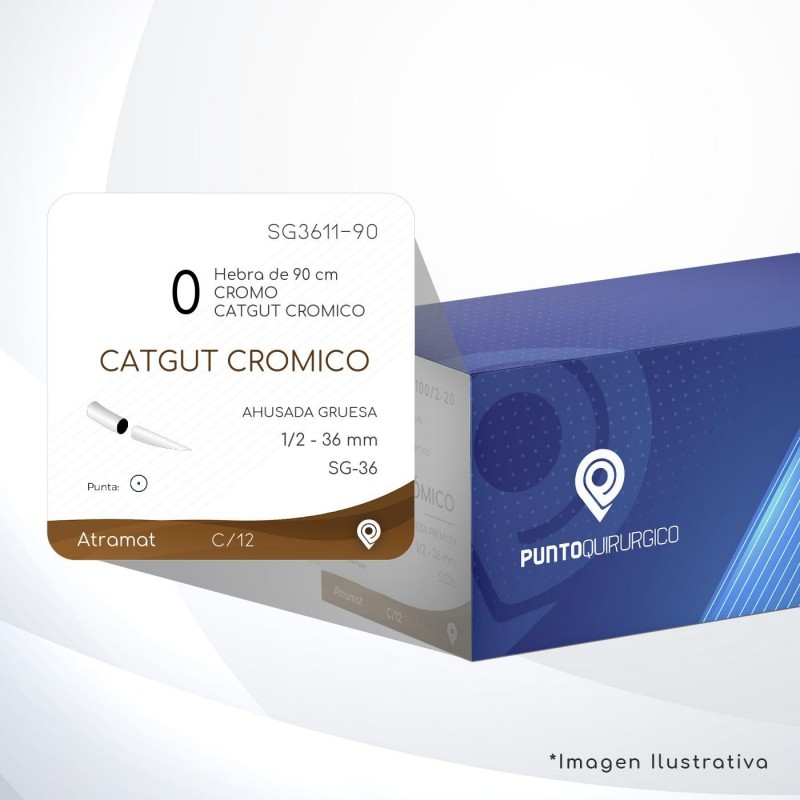 SG3611-90 0 Aguja 1/2 - 36 mm  AHUSADA GRUESA SG-36 Hebra de 90 cm Cirugía General
