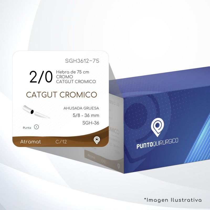 SGH3612-75 2/0 Aguja 5/8 - 36 mm  AHUSADA GRUESA SGH-36 Hebra de 75 cm Cirugía General