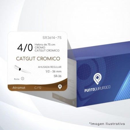 SR3614-75 4/0 Aguja 1/2 - 36 mm  AHUSADA REGULAR SR-36 Hebra de 75 cm Cirugía General