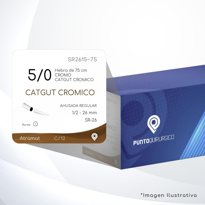 SR2615-75 5/0 Aguja 1/2 - 26 mm  AHUSADA REGULAR SR-26 Hebra de 75 cm Cirugía General