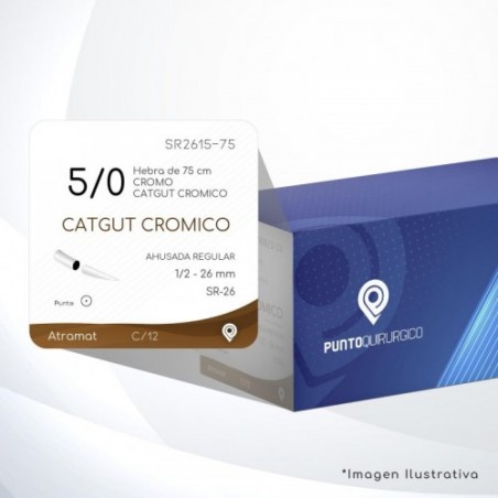 SR2615-75 5/0 Aguja 1/2 - 26 mm  AHUSADA REGULAR SR-26 Hebra de 75 cm Cirugía General