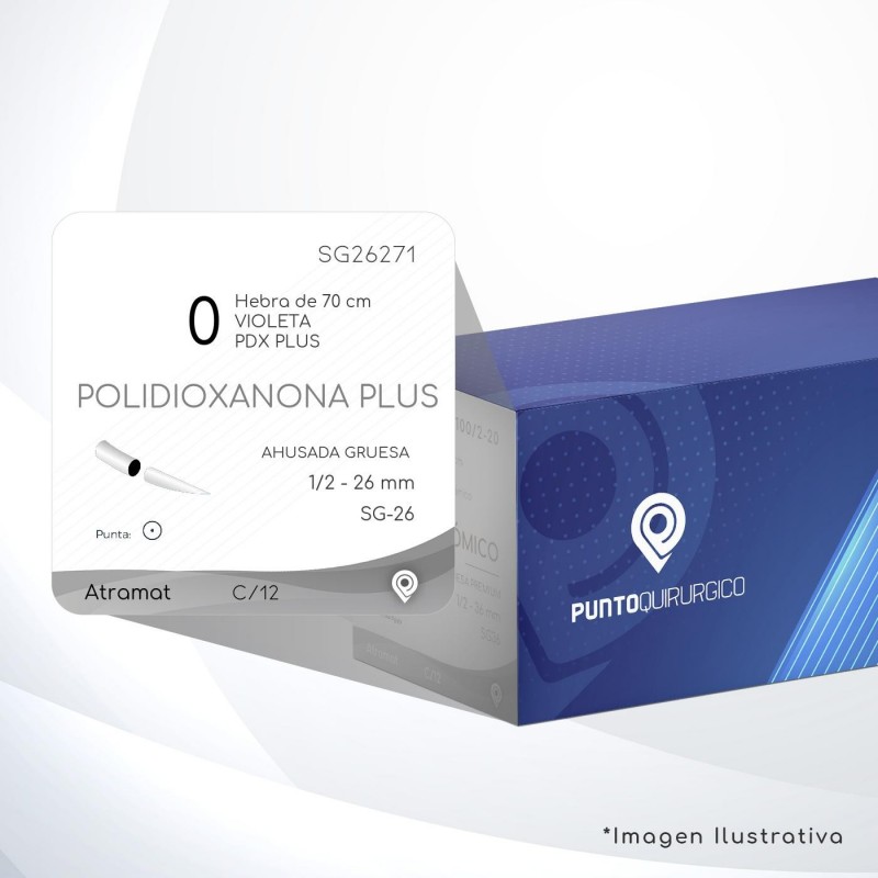 SG26271 0 Aguja 1/2 - 26 mm  AHUSADA GRUESA  SG-26 Hebra de 70 cm Tejidos difícil cicatrización C/12