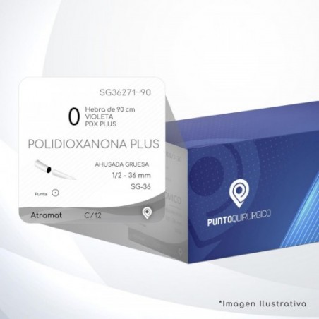SG36271-90 0 Aguja 1/2 - 36 mm  AHUSADA GRUESA  SG-36 Hebra de 90 cm Tejidos difícil cicatrización C/12