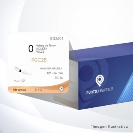 SG3601 0 Aguja 1/2 - 36 mm  AHUSADA GRUESA  SG-36 Hebra de 70 cm Tejidos cicatrizan Medianamente C/12