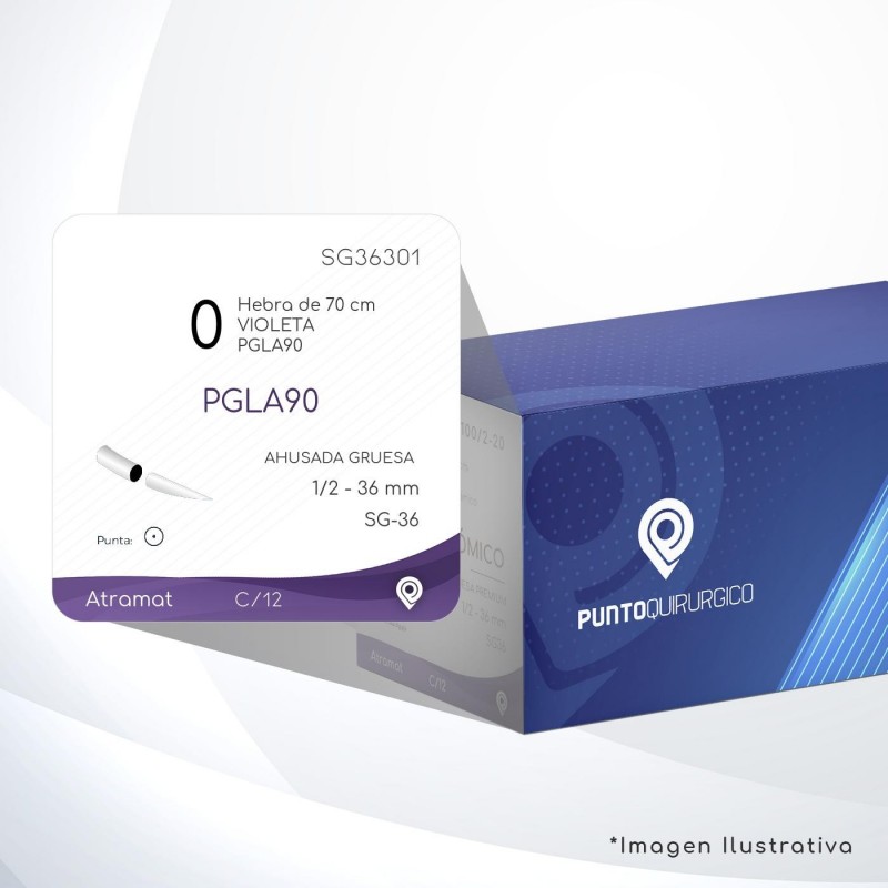 SG36301 0 Aguja 1/2 - 36 mm  AHUSADA GRUESA  SG-36 Hebra de 70 cm Cirugía General