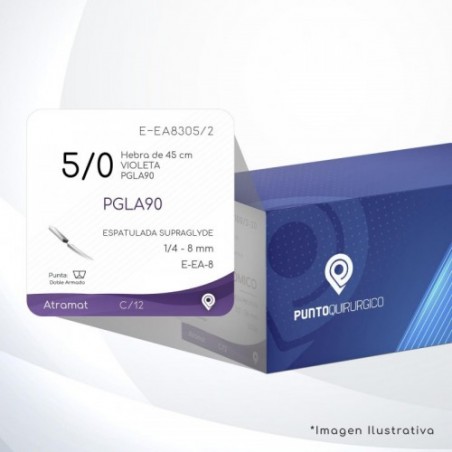 E-EA8305/2 5/0 Aguja 1/4 - 8 mm Doble Armado ESPATULADA SUPRAGLYDE DA E-EA-8 Hebra de 45 cm Cirugía General