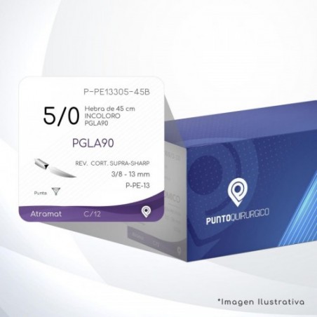 P-PE13305-45B 5/0 Aguja 3/8 - 13 mm  REVERSO CORTANTE SUPRA-SHARP P-PE-13 Hebra de 45 cm Cirugía General
