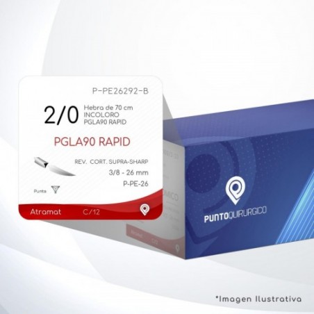 P-PE26292-B 2/0 Aguja 3/8 - 26 mm  REVERSO CORTANTE SUPRA-SHARP P-PE-26 Hebra de 70 cm Tejidos que cicatrizan rápidamente C/12