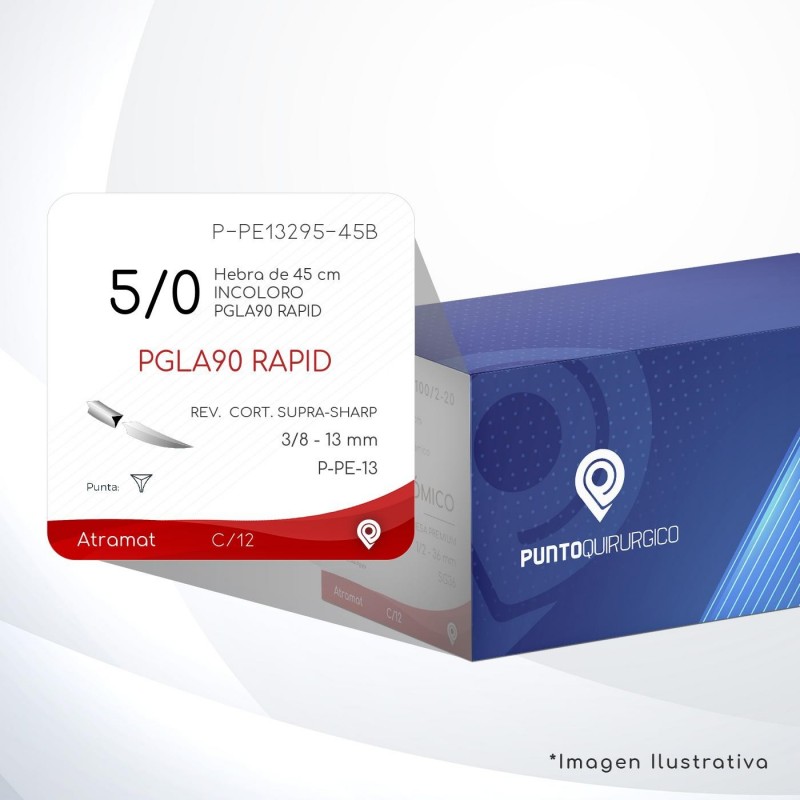 P-PE13295-45B 5/0 Aguja 3/8 - 13 mm  REVERSO CORTANTE SUPRA-SHARP P-PE-13 Hebra de 45 cm Tejidos que cicatrizan rápidamente C/12 P-PE13295-45B 5/0 Aguja 3/8 - 13 mm  REVERSO CORTANTE SUPRA-SHARP P-PE-13 Hebra de 45 cm Tejidos que cicatrizan rápidamente C/12