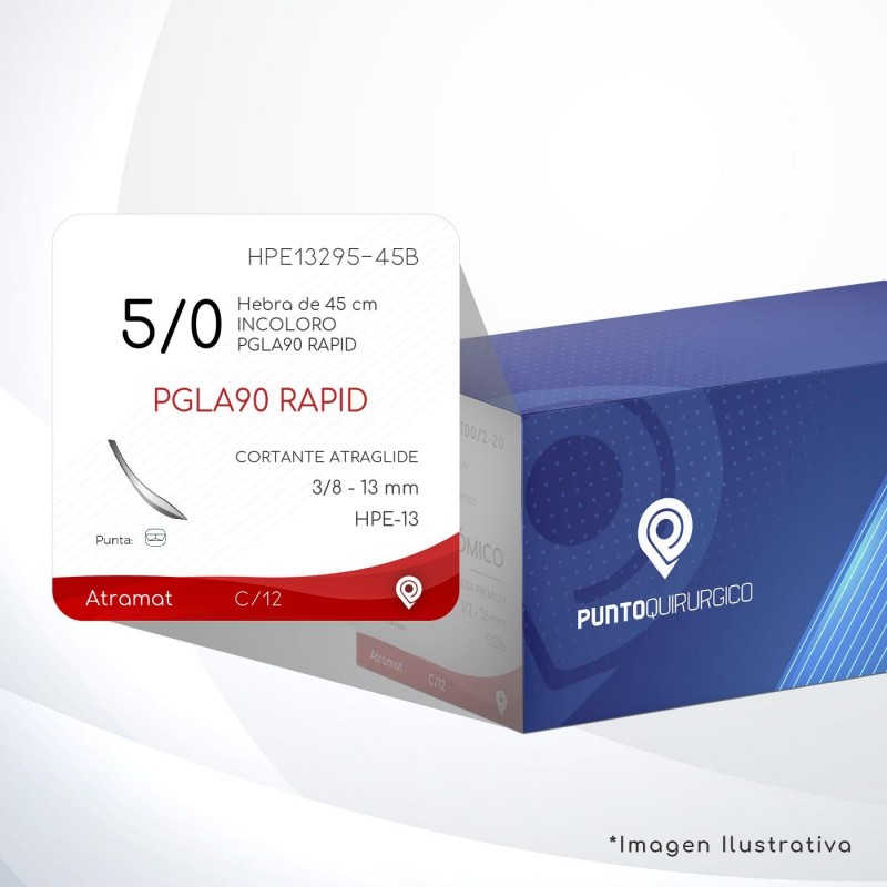 HPE13295-45B 5/0 Aguja 3/8 - 13 mm  CORTANTE ATRAGLIDE HPE-13 Hebra de 45 cm Tejidos que cicatrizan rápidamente C/12