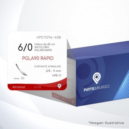 HPE11296-45B 6/0 Aguja 3/8 - 11 mm  CORTANTE ATRAGLIDE HPE-11 Hebra de 45 cm Tejidos que cicatrizan rápidamente C/12