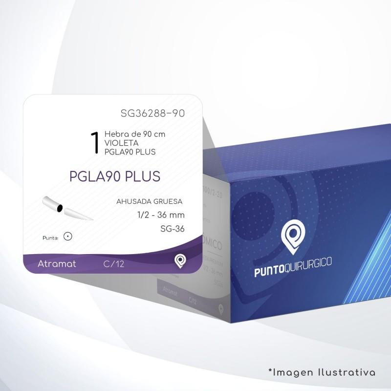 SG36288-90 1 Aguja 1/2 - 36 mm  AHUSADA GRUESA  SG-36 Hebra de 90 cm Cirugía General