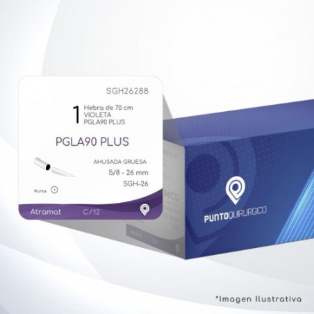 SGH26288 1 Aguja 5/8 - 26 mm  AHUSADA GRUESA  SGH-26 Hebra de 70 cm Cirugía General
