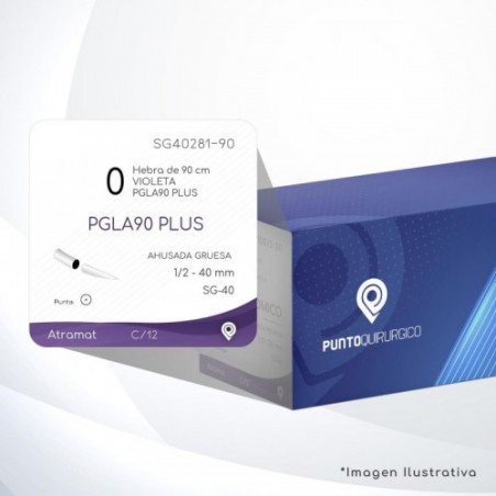 SG40281-90 0 Aguja 1/2 - 40 mm  AHUSADA GRUESA  SG-40 Hebra de 90 cm Cirugía General