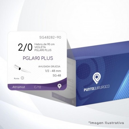 SG48282-90 2/0 Aguja 1/2 - 48 mm  AHUSADA GRUESA  SG-48 Hebra de 90 cm Cirugía General