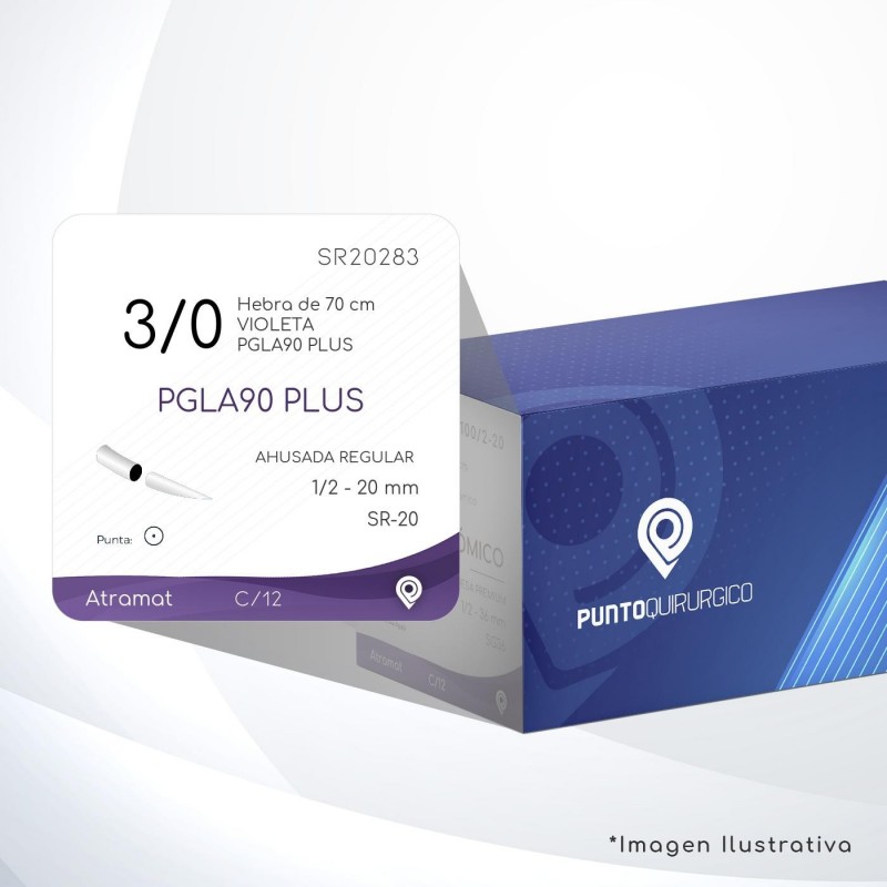 SR20283 3/0 Aguja 1/2 - 20 mm  AHUSADA REGULAR  SR-20 Hebra de 70 cm Cirugía General