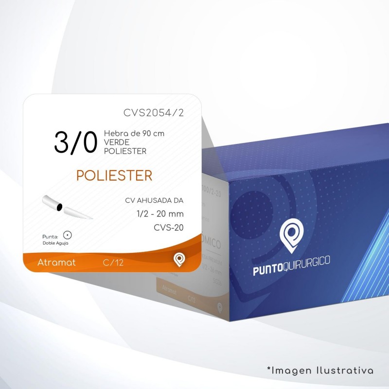 CVS2054/2 3/0 Aguja 1/2 - 20 mm Doble Aguja CV AHUSADA  DA CVS-20 Hebra de 90 cm Cirugía Cardiovascular
