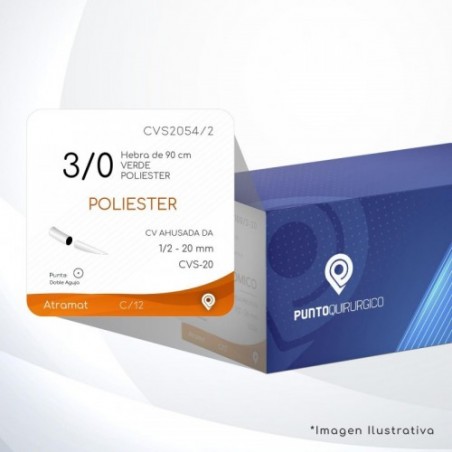 CVS2054/2 3/0 Aguja 1/2 - 20 mm Doble Aguja CV AHUSADA  DA CVS-20 Hebra de 90 cm Cirugía Cardiovascular