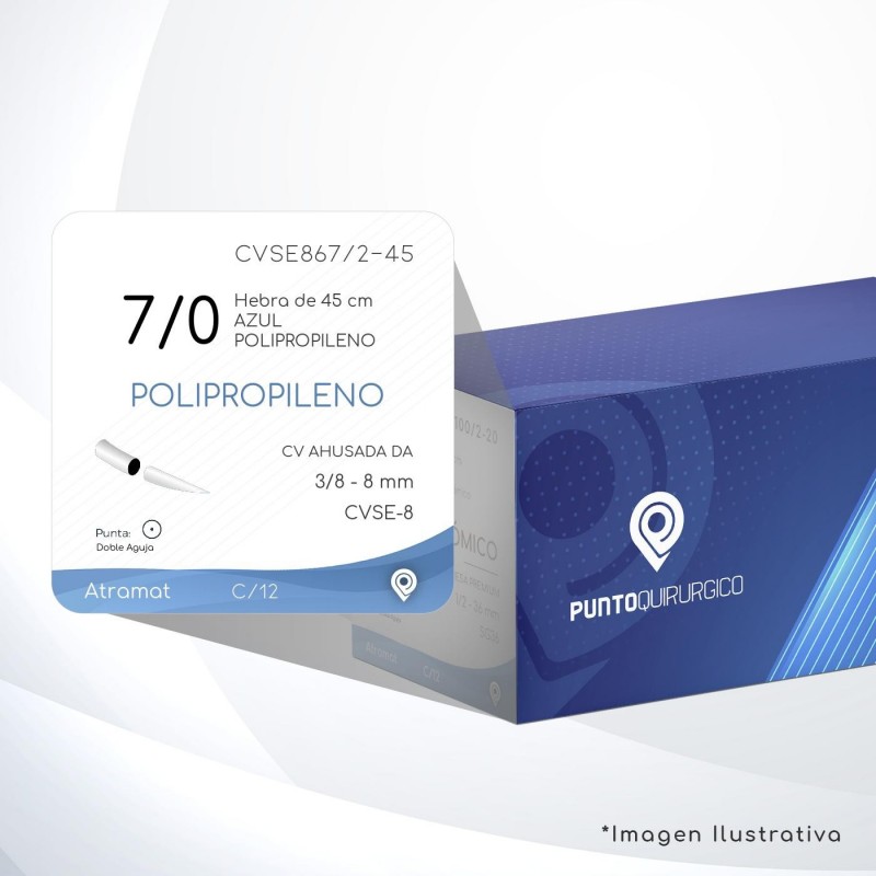 CVSE867/2-45 7/0 Aguja 3/8 - 8 mm Doble Aguja CV AHUSADA  DA CVSE-8 Hebra de 45 cm Cirugía Cardiovascular