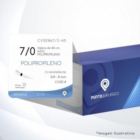 CVSE867/2-45 7/0 Aguja 3/8 - 8 mm Doble Aguja CV AHUSADA  DA CVSE-8 Hebra de 45 cm Cirugía Cardiovascular