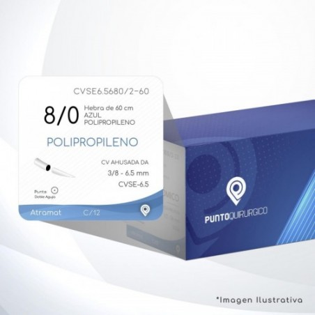 CVSE6.5680/2-60 8/0 Aguja 3/8 - 6.5 mm Doble Aguja CV AHUSADA  DA CVSE-6.5 Hebra de 60 cm Cirugía Cardiovascular