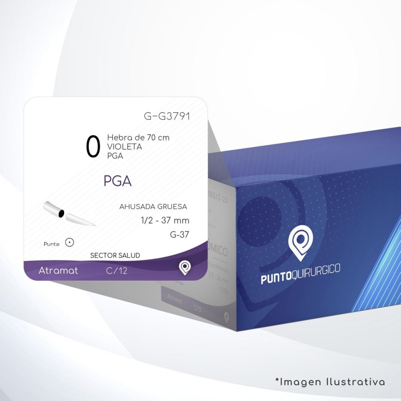 G-G3791 0 Aguja 1/2 - 37 mm  AHUSADA GRUESA  G-37 Hebra de 70 cm Cirugía General