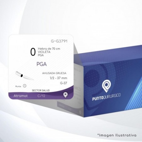 G-G3791 0 Aguja 1/2 - 37 mm  AHUSADA GRUESA  G-37 Hebra de 70 cm Cirugía General