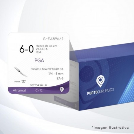 G-EA896/2 6-0 Aguja 1/4 - 8 mm  ESPATULADA PREMIUM DA EA-8 Hebra de 45 cm Cirugía General