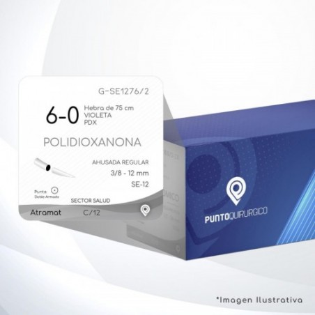 G-SE1276/2 6-0 Aguja 3/8 - 12 mm Doble Armado AHUSADA REGULAR SE-12 Hebra de 75 cm Tejidos difícil cicatrización C/12