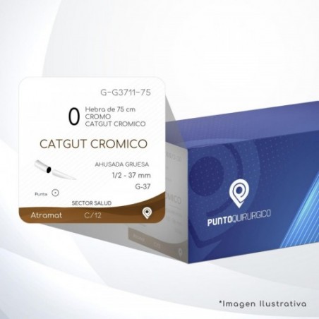 G-G3711-75 0 Aguja 1/2 - 37 mm  AHUSADA GRUESA  G-37 Hebra de 75 cm Cirugía General