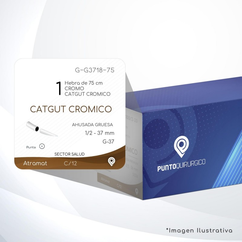 G-G3718-75 1 Aguja 1/2 - 37 mm  AHUSADA GRUESA  G-37 Hebra de 75 cm Cirugía General