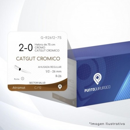 G-R2612-75 2-0 Aguja 1/2 - 26 mm  AHUSADA REGULAR R-26 Hebra de 75 cm Cirugía General