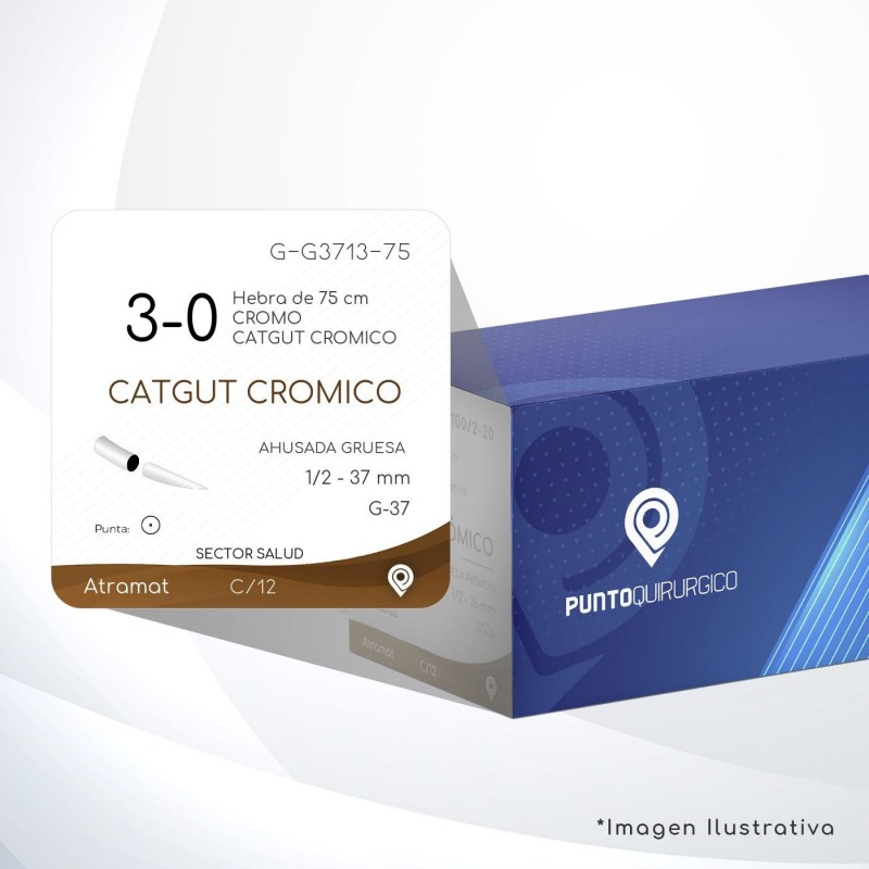 G-G3713-75 3-0 Aguja 1/2 - 37 mm  AHUSADA GRUESA  G-37 Hebra de 75 cm Cirugía General