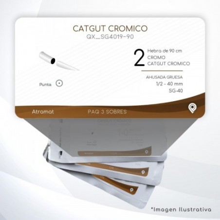 SG4019-90 2 Aguja 1/2 - 40 mm  AHUSADA GRUESA SG-40 Hebra de 90 cm Cirugía General