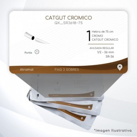 SR3618-75 1 Aguja 1/2 - 36 mm  AHUSADA REGULAR SR-36 Hebra de 75 cm Cirugía General