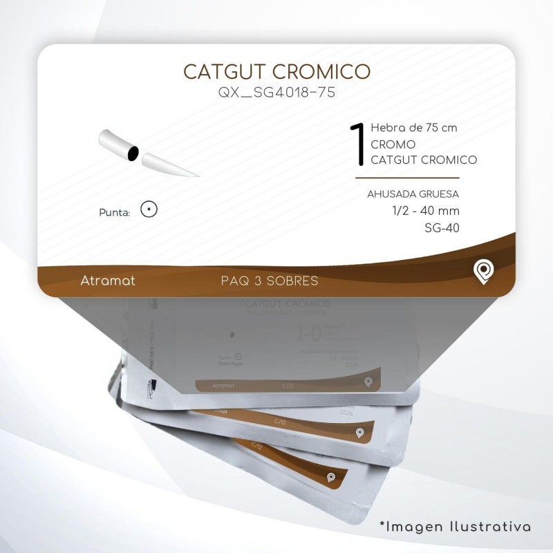 SG4018-75 1 Aguja 1/2 - 40 mm  AHUSADA GRUESA SG-40 Hebra de 75 cm Cirugía General