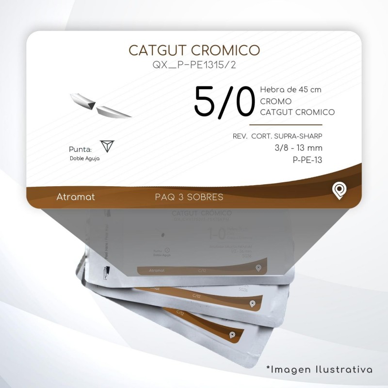 P-PE1315/2 5/0 Aguja 3/8 - 13 mm Doble Aguja REVERSO  CORTANTE SUPRA-SHARP P-PE-13 Hebra de 45 cm Cirugía General