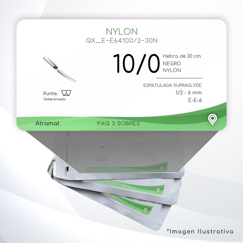 E-E64100/2-30N 10/0 Aguja 1/2 - 6 mm Doble Armado ESPATULADA SUPRAGLYDE DA E-E-6 Hebra de 30