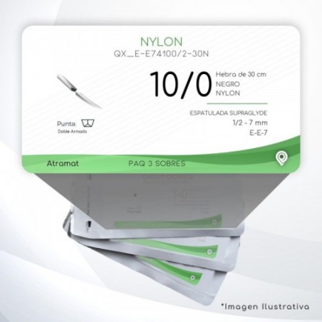 E-E74100/2-30N 10/0 Aguja 1/2 - 7 mm Doble Armado ESPATULADA SUPRAGLYDE DA E-E-7 Hebra de 30
