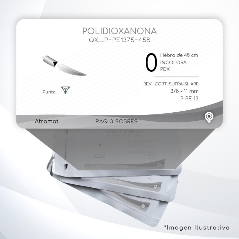 P-PE1375-45B 0 Aguja 3/8 - 11 mm REVERSO CORTANTE SUPRA-SHARP P-PE-13 Hebra de 45 cm Tejidos difícil cicatrización C/3 piezas P-PE1375-45B 0 Aguja 3/8 - 11 mm REVERSO CORTANTE SUPRA-SHARP P-PE-13 Hebra de 45 cm Tejidos difícil cicatrización C/3 piezas