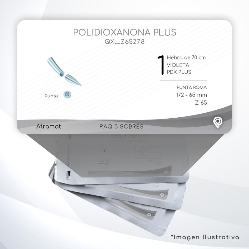 Z65278 1 Aguja 1/2 - 65 mm  PUNTA ROMA Z-65 Hebra de 70 cm Tejidos difícil cicatrización C/3 piezas