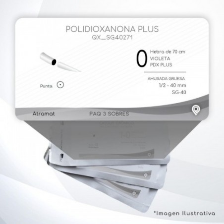 SG40271 0 Aguja 1/2 - 40 mm  AHUSADA GRUESA  SG-40 Hebra de 70 cm Tejidos difícil cicatrización C/3 piezas