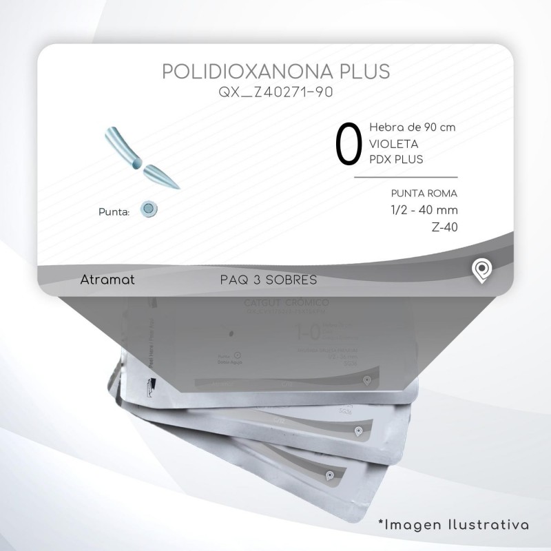 Z40271-90 0 Aguja 1/2 - 40 mm  PUNTA ROMA Z-40 Hebra de 90 cm Tejidos difícil cicatrización C/3 piezas