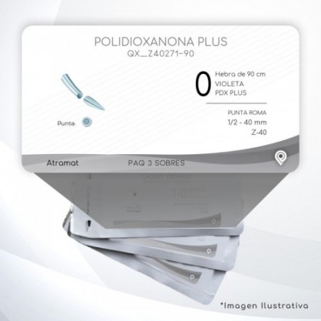 Z40271-90 0 Aguja 1/2 - 40 mm  PUNTA ROMA Z-40 Hebra de 90 cm Tejidos difícil cicatrización C/3 piezas