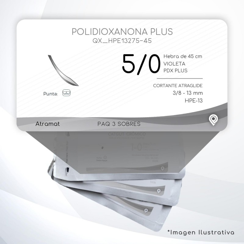 HPE13275-45 5/0 Aguja 3/8 - 13 mm  CORTANTE ATRAGLIDE HPE-13 Hebra de 45 cm Tejidos difícil cicatrización C/3 piezas