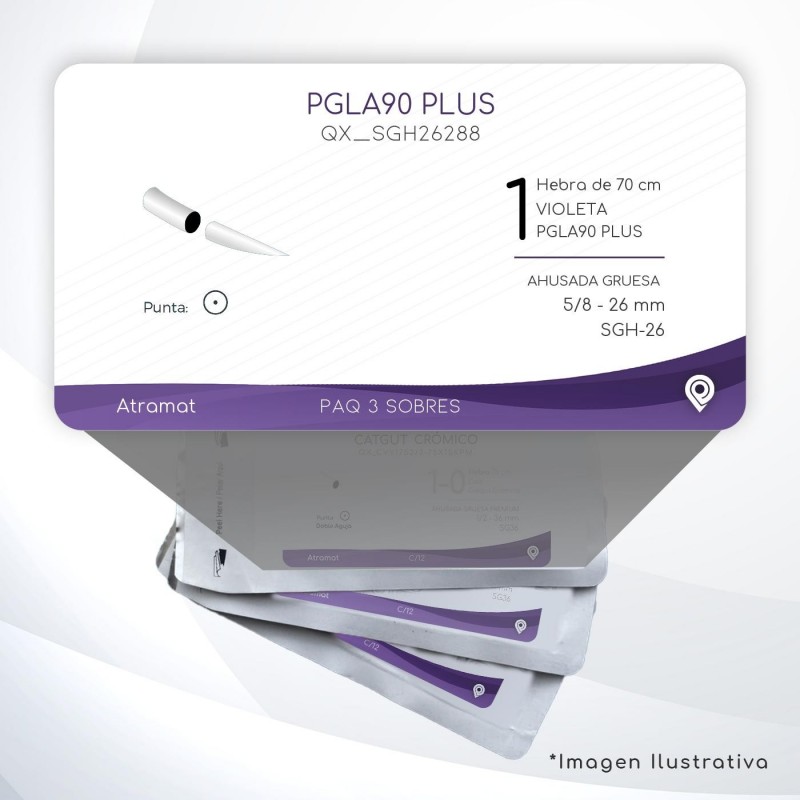 SGH26288 1 Aguja 5/8 - 26 mm  AHUSADA GRUESA  SGH-26 Hebra de 70 cm Cirugía General
