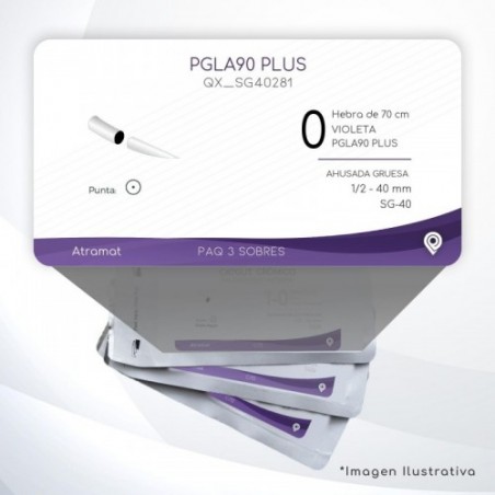 SG40281 0 Aguja 1/2 - 40 mm  AHUSADA GRUESA  SG-40 Hebra de 70 cm Cirugía General